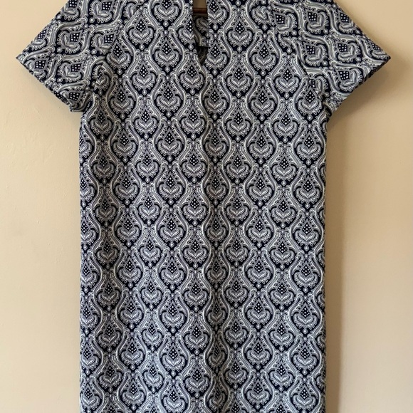 Zara| Chic Brocade Navy/White Jacquard Above-Knee Sheath Mini-Dress Sz XS - Picture 6 of 9